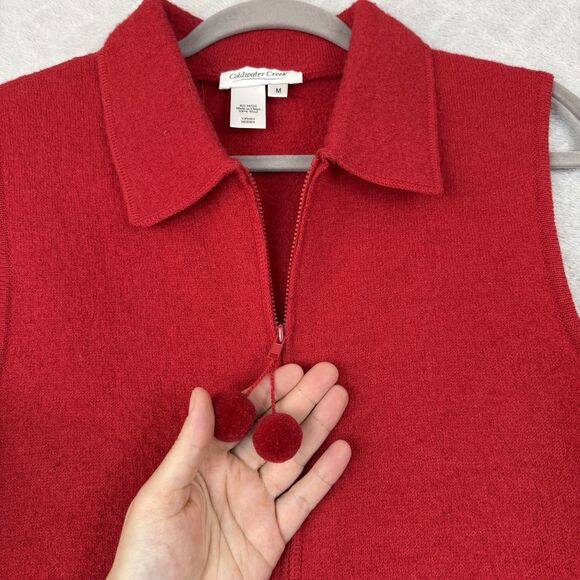 Coldwater Creek Boiled Wool Sweater Vest Womens M Red Playing Cats Grandmacore - Picture 2 of 10